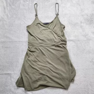 Abercrombie & Fitch Romper Women's M Olive Green Surplice V-Neck Knit Stretch - Front