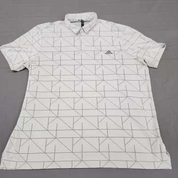 adidas Golf Polo Shirt Men's 2XL White Geometric Print Short Sleeve Stretch - Front