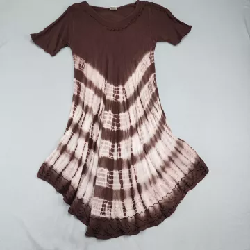 Advance Apparels Knit Dress One Size Brown Tie Dye Embroidered Handkerchief Hem - Front