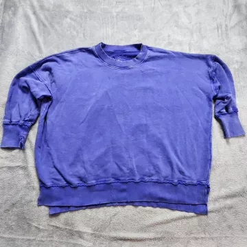 Aerie Oversized Sweatshirt Women's M Purple Distressed Raw Hem Drop Shoulder - Front