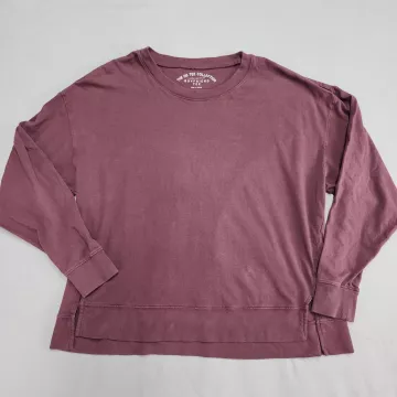 Aeropostale Womens M Boyfriend Tee Long Sleeve Burgundy Cotton High Low Hem - Front
