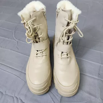 ALDO Waterproof Snow Boots Women&rsquo;s 9 Beige Faux Fur Lined Lace Up Zip - Front