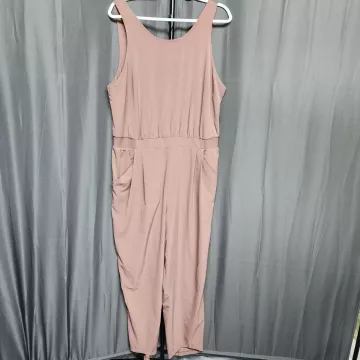 All in Motion Jumpsuit Womens XL Pink Sleeveless Scoop Neck Cropped Stretch - Front