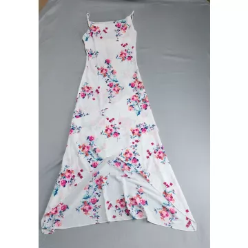 Altard State Maxi Dress Women's M White Pink Blue Floral Hi-Low Spaghetti Strap - Front