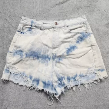 American Eagle High Rise Shorts Womens 6 Tie Dye Denim Cut Off Stretch Raw Hem - Front