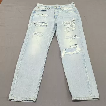 American Eagle Slim Boyfriend Jeans Womens 0 Short Light Blue Distressed Cotton - Front