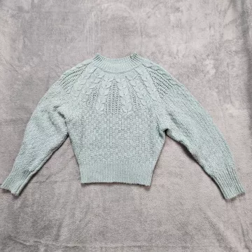 American Eagle Sweater Women's XS Mint Green Marled Cable Knit Chunky Pullover - Front