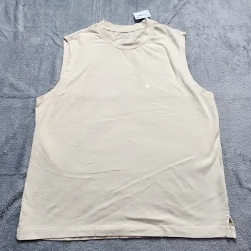 American Eagle Tank Top Men's Medium Beige Boxy Fit Cotton Muscle Shirt AE - Front