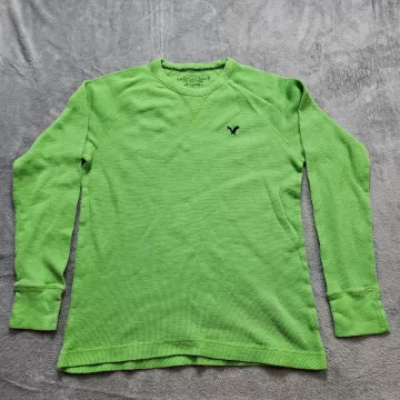 American Eagle Thermal Shirt Men's L Lime Green Waffle Knit Vintage Fit Logo AE - Front