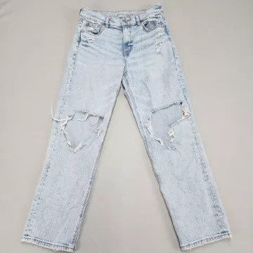 American Eagle Womens High Rise Ankle Straight Jeans Size 30 Blue Distressed - Front