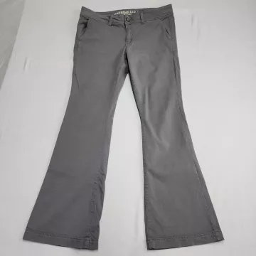 American Eagle Womens Pants 16 Tall Gray Kick Bootcut Stretch Chino Mid Rise - Front