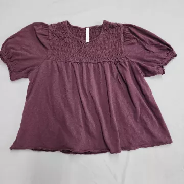 American Eagle Womens S Purple Smocked Blouse Puff Sleeve Cotton Boho Top - Front