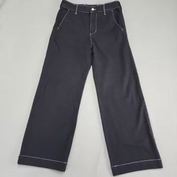 American Giant Womens Size 6 Black Denim High Rise Wide Leg Pants Stretch - Front
