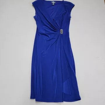 American Living Womens Size 8 Royal Blue Faux Wrap Ruched Sheath Midi Dress - Front