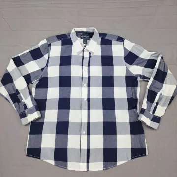 American Rag Mens XXL Navy Blue Buffalo Plaid Button Up Shirt Cotton Blend - Front