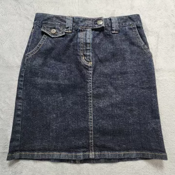 Ann Taylor Denim Skirt Womens Size 6 Dark Blue Mini Stretch Jean Back Pockets - Front