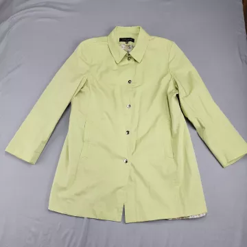 ANNE KLEIN Women's Trench Coat S Lime Green Button Front Cotton Blend - Front