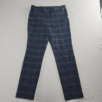 Anne Klein Womens 10 Dress Pants Black Watch Plaid Slim Stretch Pull On - Front