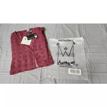 Antthony Original Kimono Blouse 3X Plus Wine Red Swiss Dot Sheer Bell Sleeve - Main