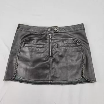 ANWND Womens Skirt Size S Black Faux Leather Mini Front Zip Pockets - Front