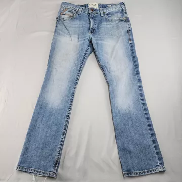 ARIAT Men's Relaxed Straight Leg Jeans 33x31 Light Wash Blue Denim Mid Rise - Front