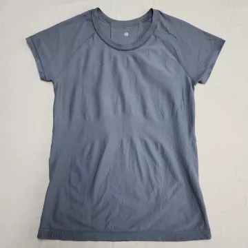 Athleta Womens S Gray Seamless Short Sleeve T-Shirt Activewear Crew Neck Top - Front