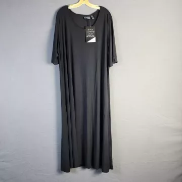 Attitudes by Renee Womens 3X Black Short Sleeve Scoop Neck Maxi Dress NWT - Front
