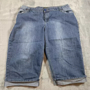 Baccini Jeans Women's Plus Size 22W Capri Blue Denim Rhinestone Stretch Cuffed - Front