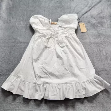 Bailey/44 Dress Women's Large White Mini Fit Flare Smocked Ruffle Tie Front NWT - Front