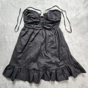 Bailey 44 Zahara Dress Women's Large Black Mini Ruffle Ruched Smocked Fit Flare - Front