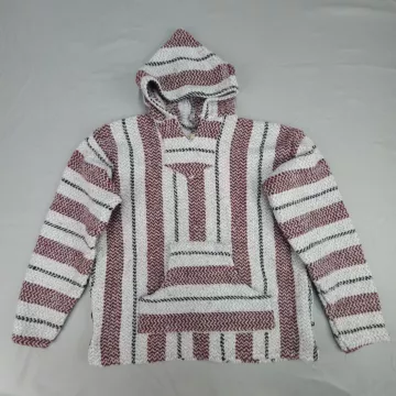 Baja Joe Mens Baja Hoodie Red Grey Black Striped Pullover Drug Rug - Front