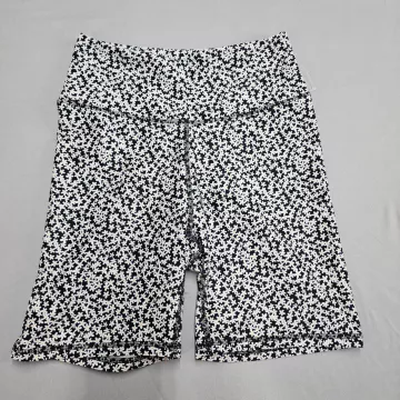 Balance Collection Womens L Black Floral Biker Shorts Athletic Stretch - Front