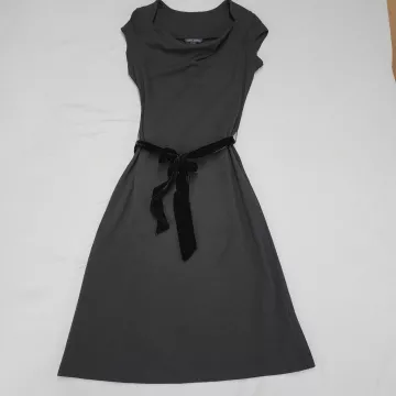 Banana Republic Black Cowl Neck Velvet Tie A-Line Midi Dress Womens Petite S - Front