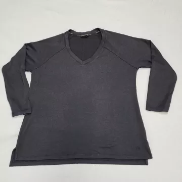 Banana Republic Black V-Neck Long Sleeve Stretch Knit Top Women's L - Front