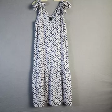 Banana Republic Factory Womens M Tall Navy Tie Dye Tiered V-Neck Maxi Dress - Front