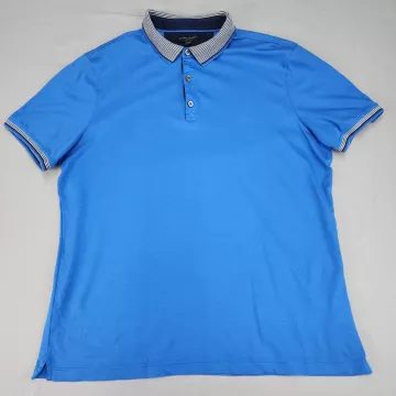 Banana Republic Luxury Touch Polo Shirt Mens XL Blue Striped Collar Short Sleeve - Front