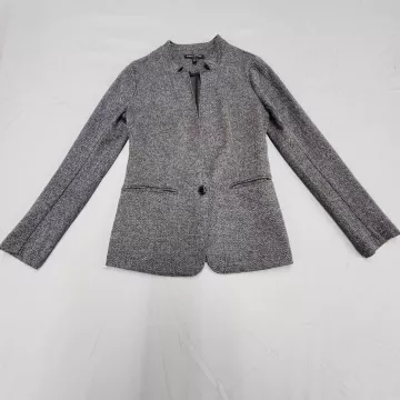 Banana Republic Womens XS Gray Herringbone Knit Blazer One Button Jacket - Front