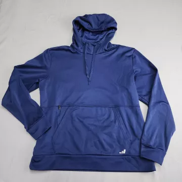 BCG Men's Size L Navy Blue Fleece Pullover Hoodie Kangaroo Pocket Activewear - Front