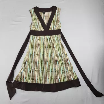 BCX A-Line Dress Women's S Multicolor Geometric V-Neck Sleeveless Tie-Waist Knee - Front