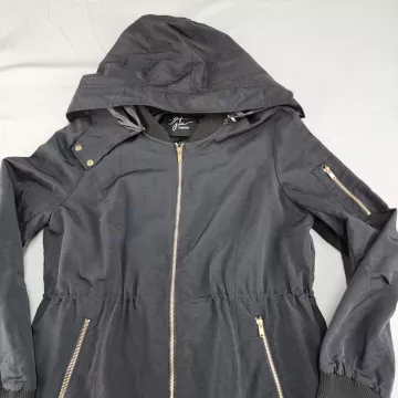 Before You Collection Women's Black Hooded Parka Coat M Full Zip Long - Main