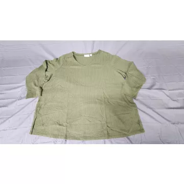 Belle by Kim Gravel 3X Womens Loden Green Waffle Knit V-Neck Long Sleeve Top - Front