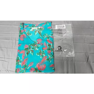 Belle by Kim Gravel 5X Aqua Floral Kaftan Tunic Top V Neck Short Sleeve Blouse - Main