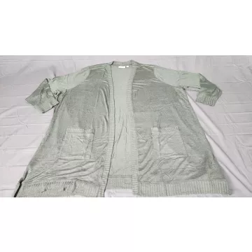 Belle by Kim Gravel Open Front Cardigan Sweater Plus 5X Dark Moss Green Pockets - Front