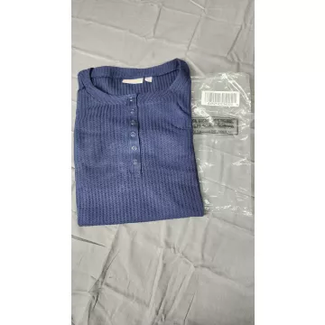 Belle by Kim Gravel Womens 4X Blue Waffle Knit Henley Long Sleeve Top Shirt - Main