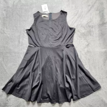 Belongsci Dress Women's XL Dark Gray Fit & Flare Cut Out Sleeveless Skater Mini - Front