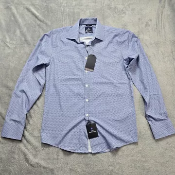 Ben Sherman Button Up Shirt Men's Slim Fit Blue Geometric Stretch Wicking NWT - Front