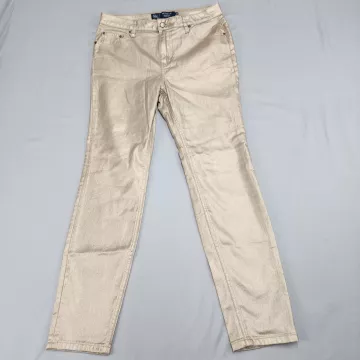 Boden Womens Size 8 Gold Metallic Coated Skinny Jeans Mid Rise Stretch - Front