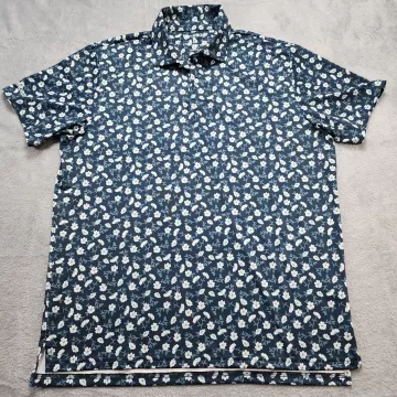Bonobos Golf Polo Shirt Mens M Navy Blue Floral Performance Stretch Standard Fit - Front