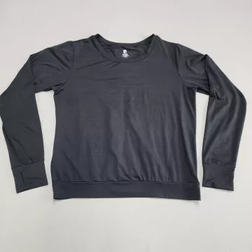 Born Primitive Womens L Black Long Sleeve Open Back Athletic Shirt Thumbholes - Front