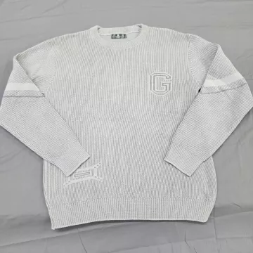 BR Brothers Mens L Grey Ribbed Knit Crew Neck Sweater Long Sleeve G Logo - Front
